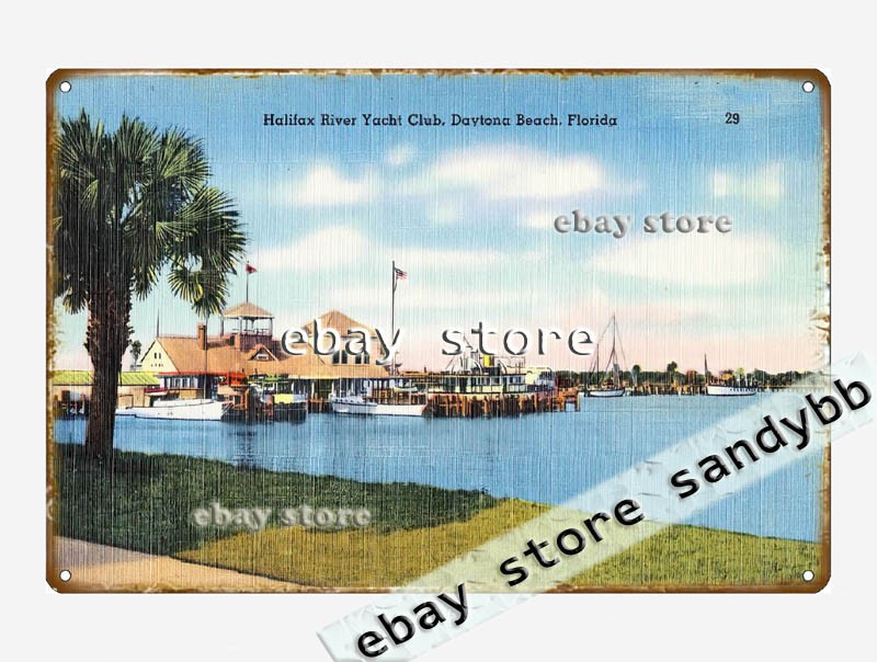 1930-45 Halifax River Yacht Club, Daytona Beach, Florida tin sign restaurant pub
