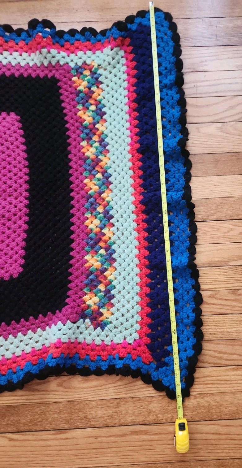 Vtg Handmade Crochet Granny Square Blanket Afghan Throw 42&Prime; x 56&Prime; One Of A Kind
