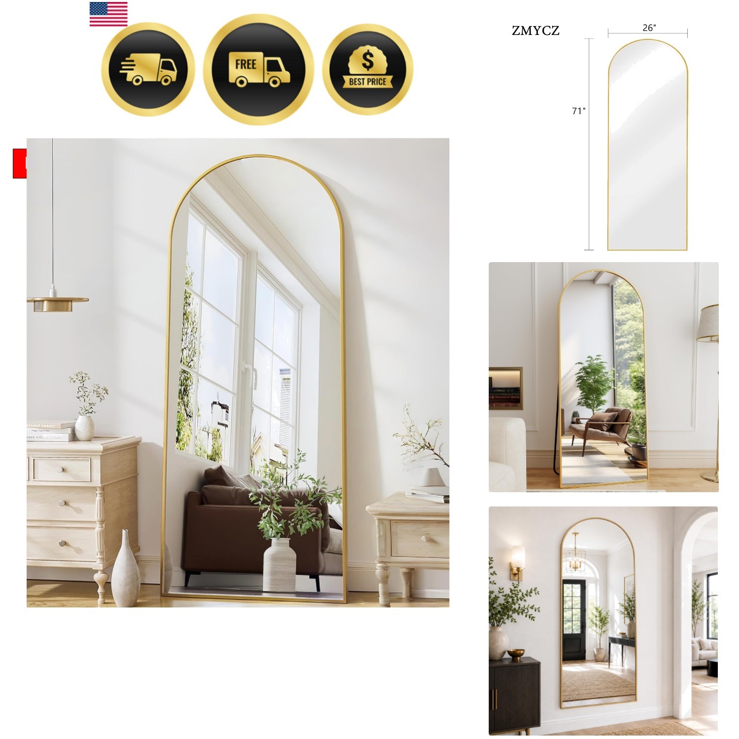 Mirror Full Length, 71&Prime;x26&Prime; Arched Full Length Mirror, Arch Mirror with Stand…