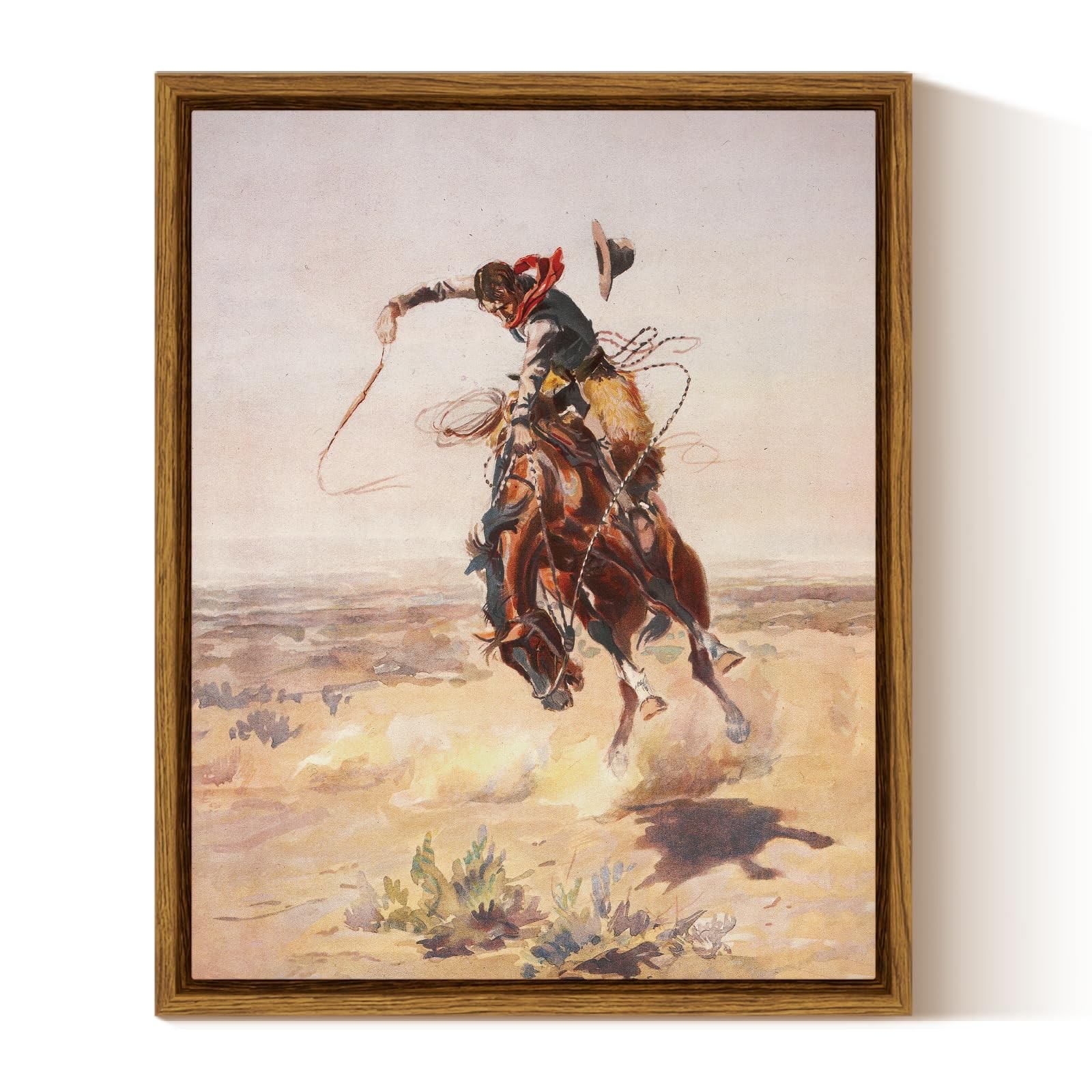 InSimSea Framed Canvas Wall Art Western Cowboy Decor Rustic Vintage Cowboy Oil P