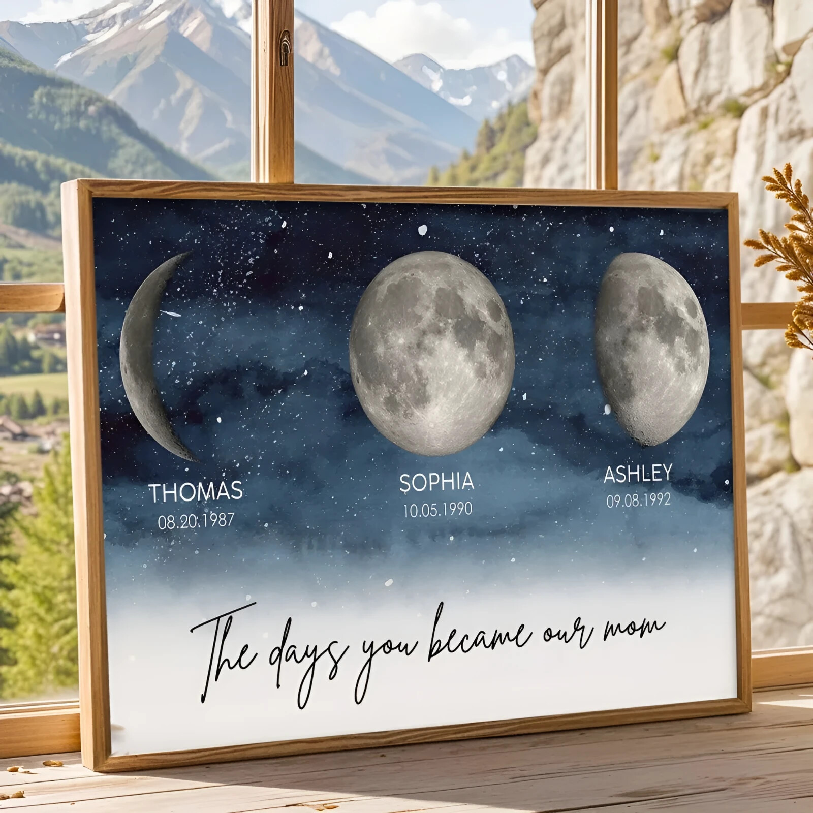 Starry Night The Day You Became Mom Custom Birth Moon Phase Personalized Poster