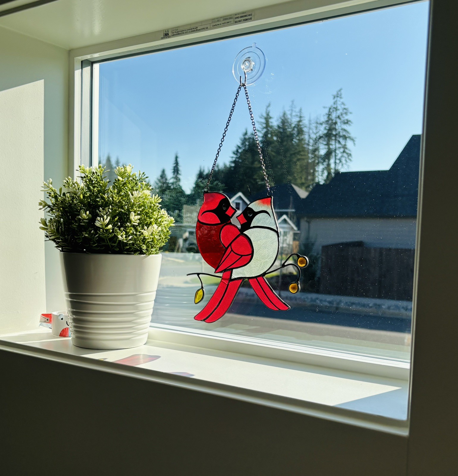 Handmade Stained Glass Hummingbird & Flower Suncatcher