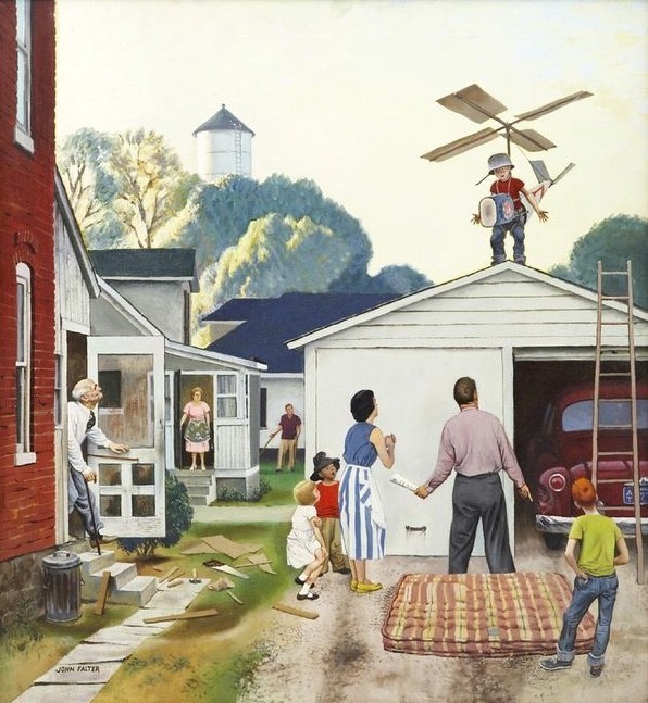 John Falter : Young Astronaut Homemade Flying Machine : Art Print