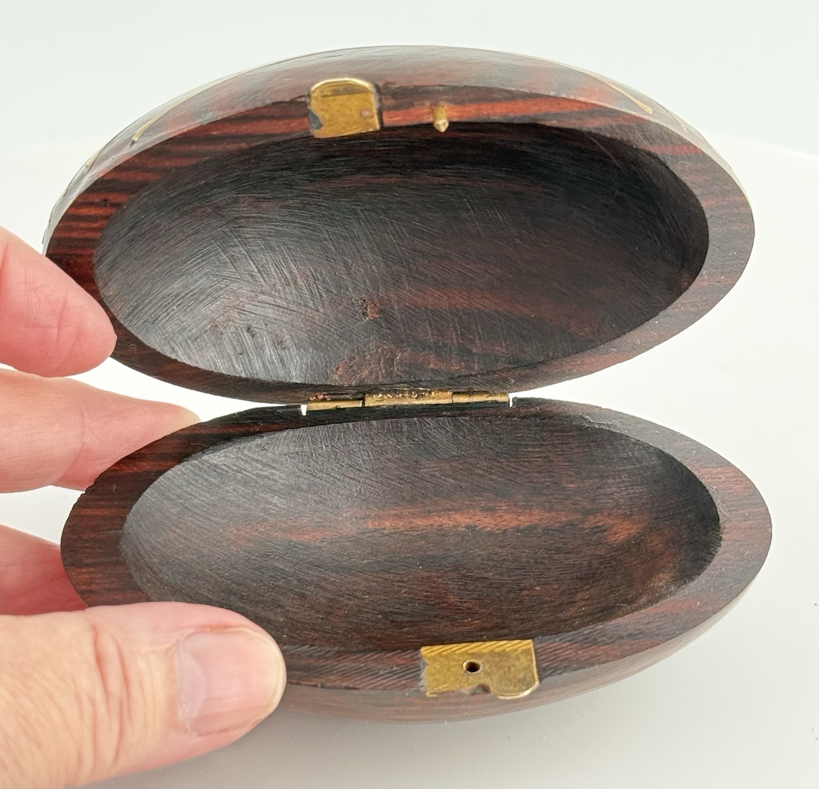 Mid Century Modern Rosewood Brass Inlay Clam Shell Trinket Box Paul Evans Style