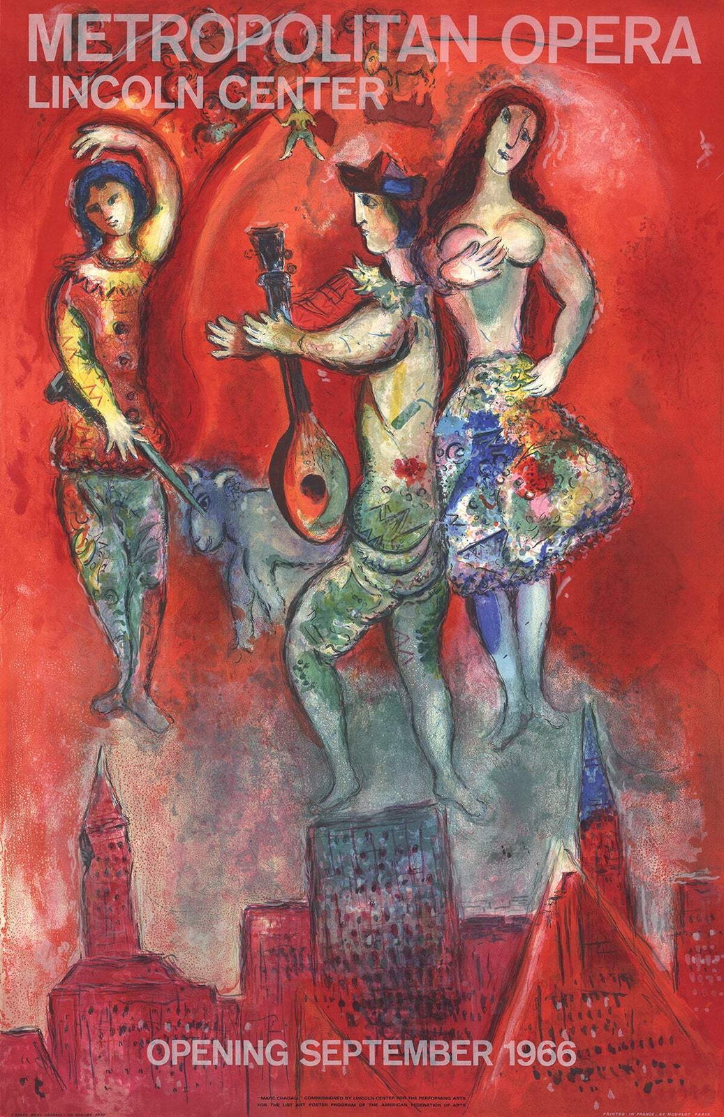 MARC CHAGALL Carmen 40&Prime; x 26&Prime; Lithograph 1966 Modernism Red, Multicolor, White,