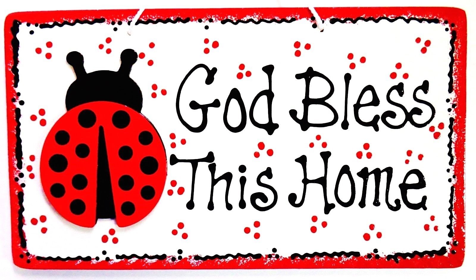 God Bless This Home LADYBUG Family SIGN Wall Art Door Hanger Plaque Wood Decor