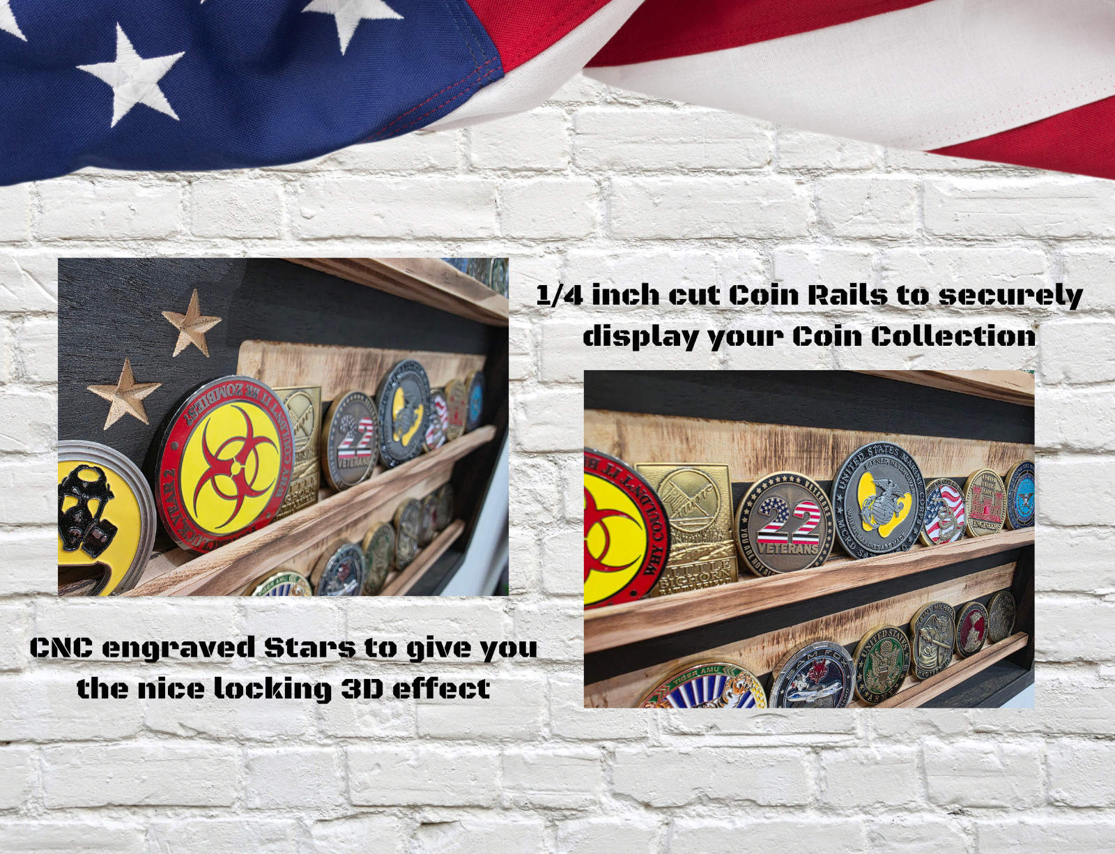 US Air Force CMSgt Chief Challenge Coin Flag Display | Holds 60 Coins | Made USA