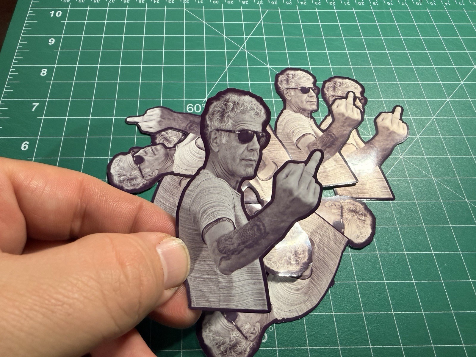 Anthony Bourdain Middle Finger – Laminated Vinyl Sticker – 2&Prime;x3&Prime;