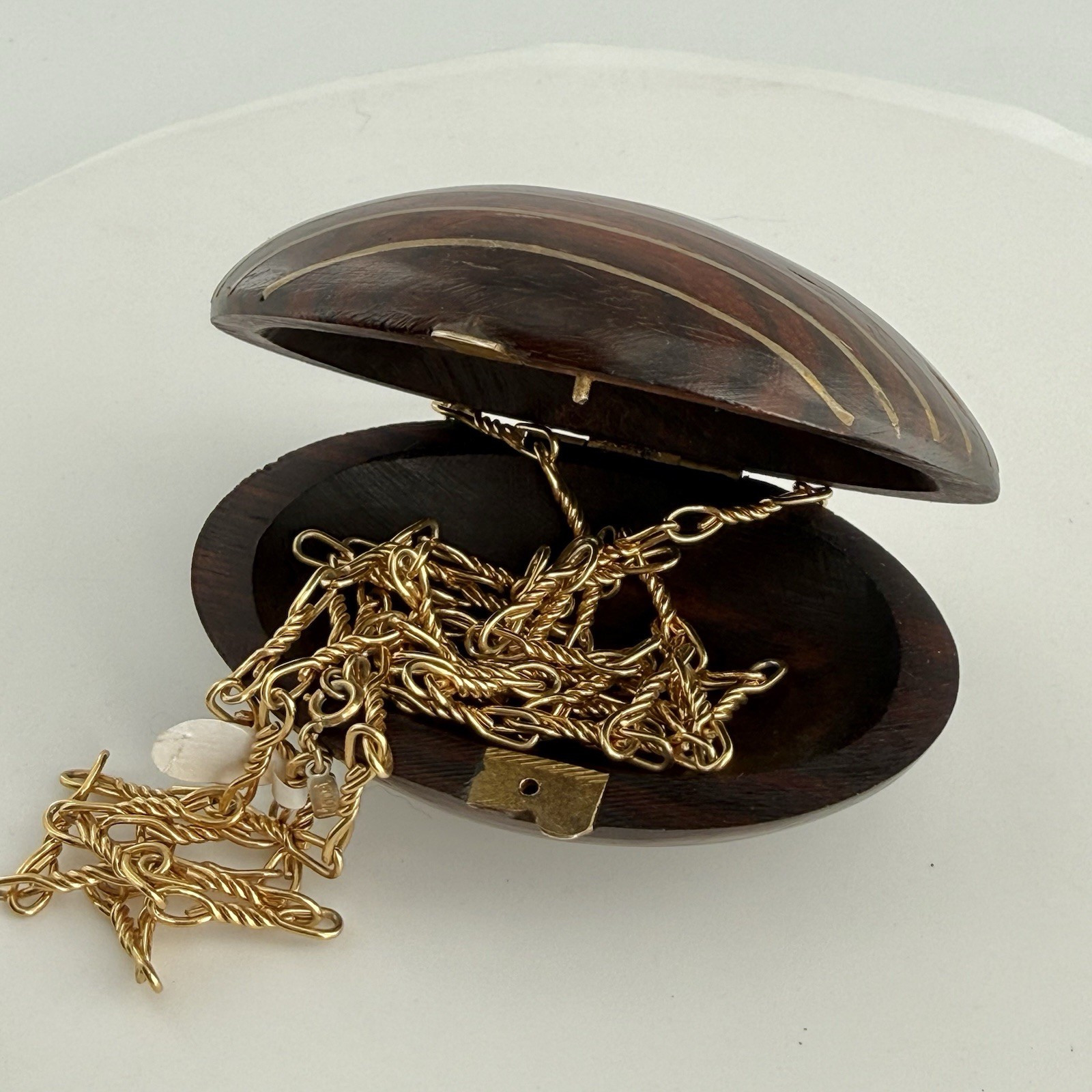 Mid Century Modern Rosewood Brass Inlay Clam Shell Trinket Box Paul Evans Style
