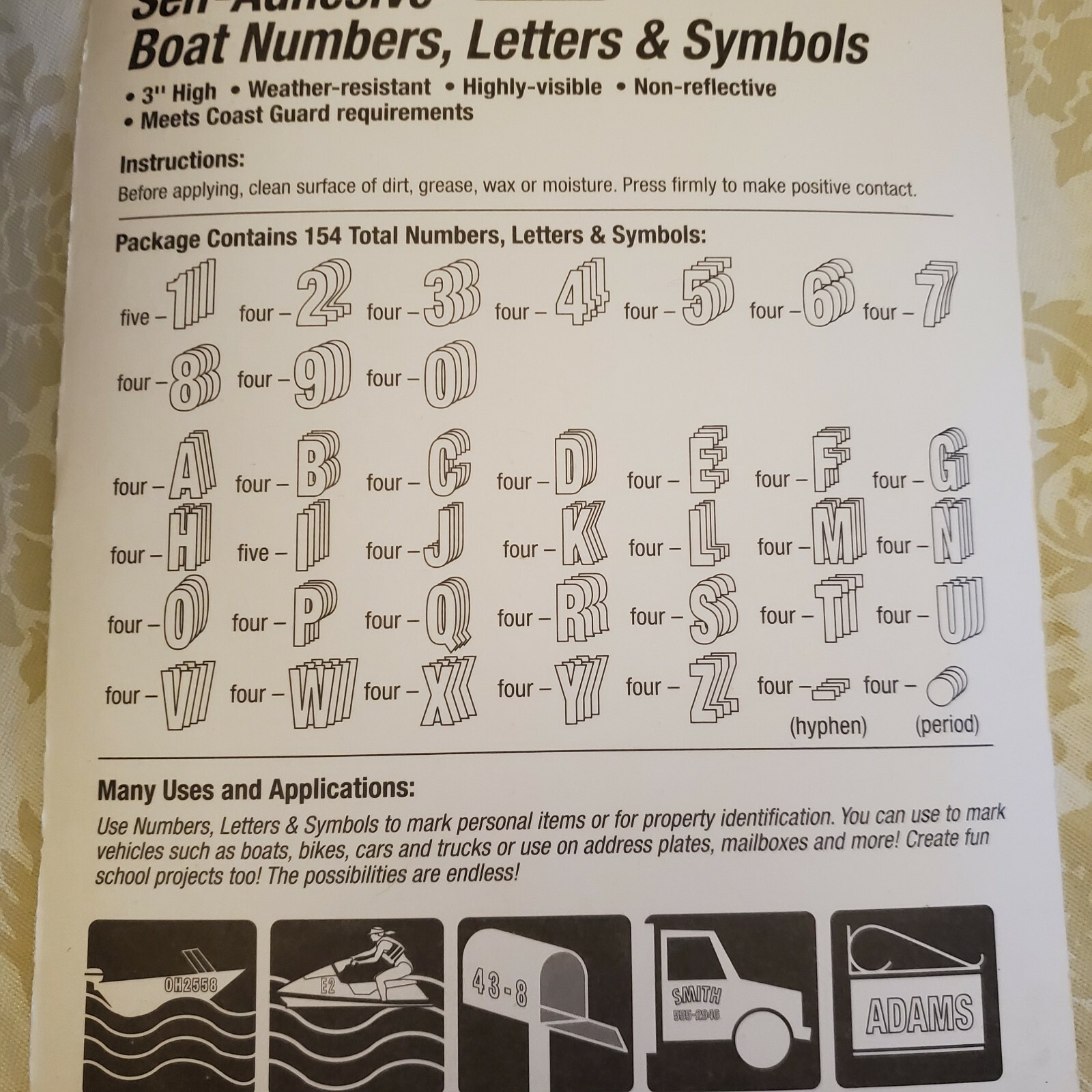 Hy-Ko Letters ONLY Self-Adhesive Sticky 3&Prime; Vinyl White on Black Labels (No #s)