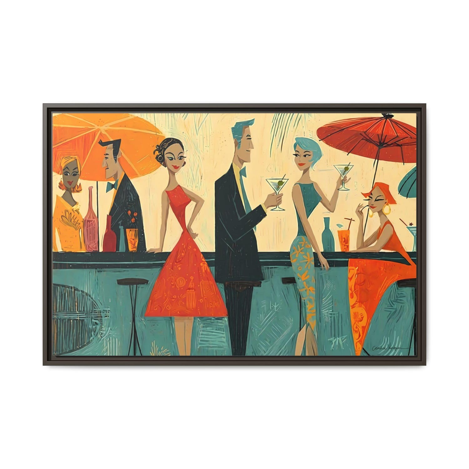 Mid-Century Cocktail Lounge Retro Bar Scene Canvas Print, Vintage Wall Art Decor