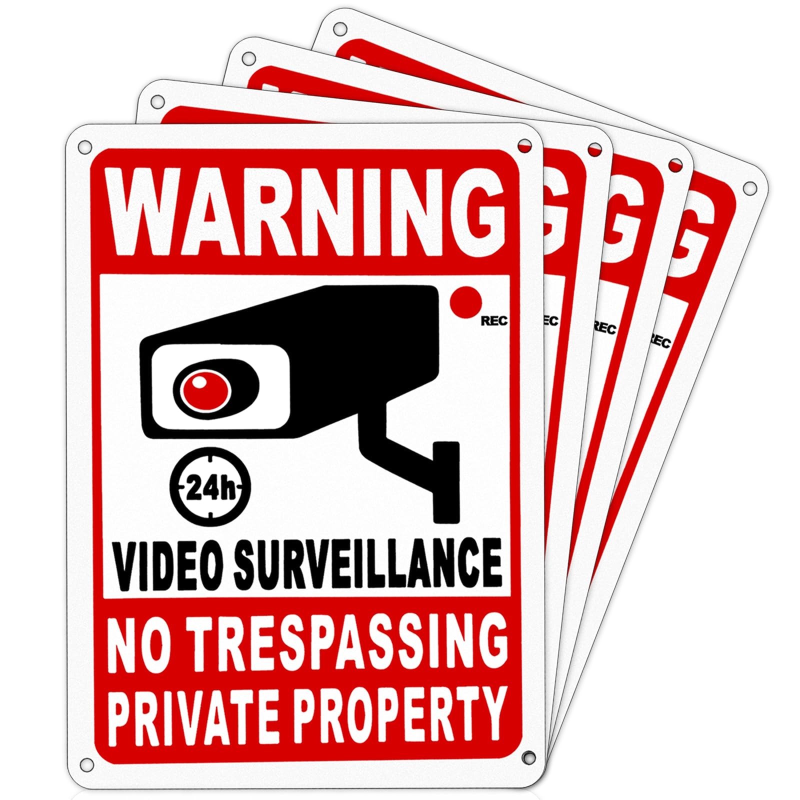 4-Pack 24-Hour Stainless Steel Aluminum Video Surveillance Signs, 10 x 7 Inch