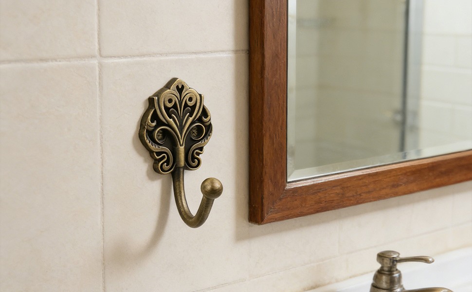 Solid Brass Wall Hooks 2 Pack – Heavy-Duty Decorative Coat Hooks with Antique