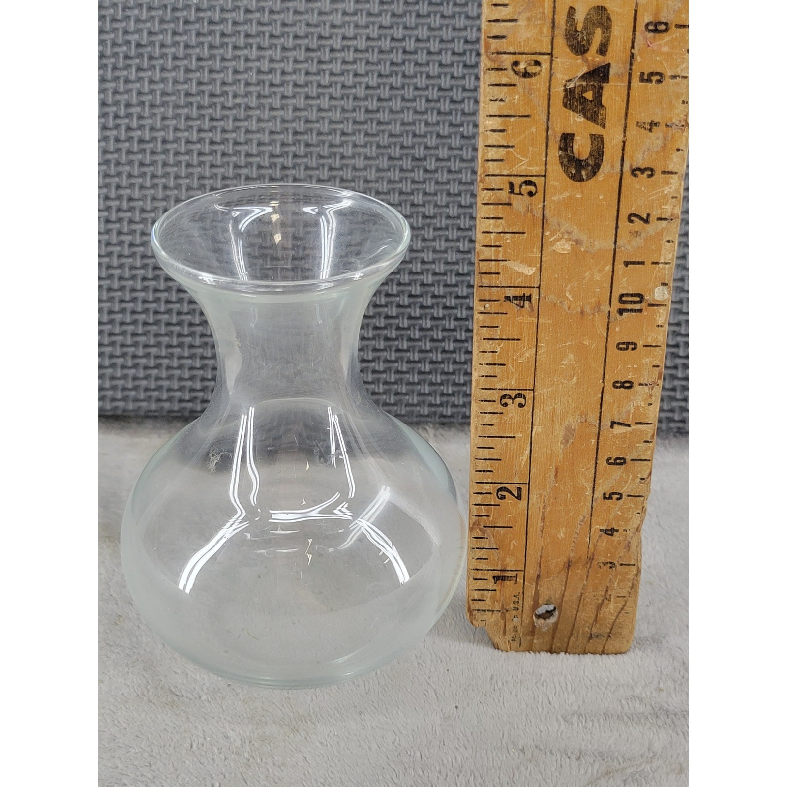 Clear Glass Bud Vase 5.5 Inch Round Bulbous Flared Neck Hand Blown Minimalist