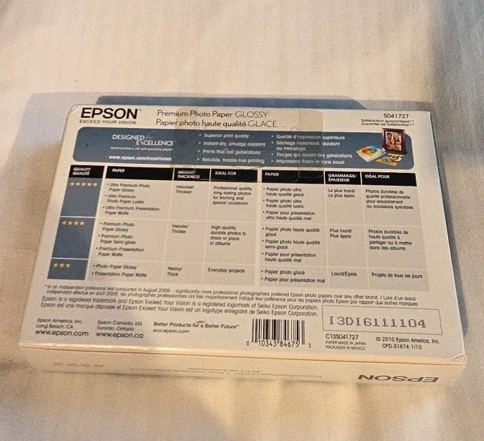 EPSON Premium Photo Paper GLOSSY 4&Prime;x6&Prime; 100 Sheets Inkjet Paper NEW