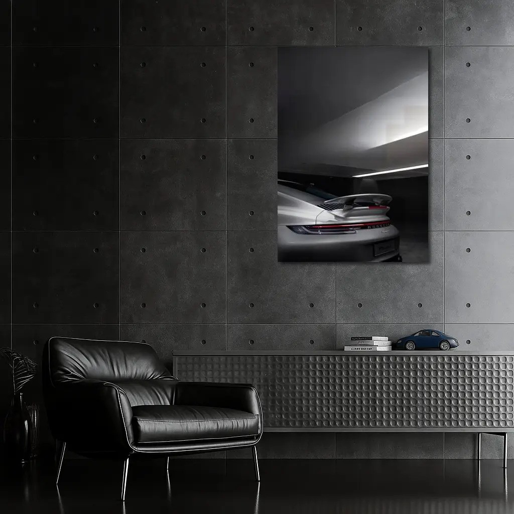 Poster Porsche 911 Rear Spoiler Dark Garag Canvas Framed Wall Art Print Painting