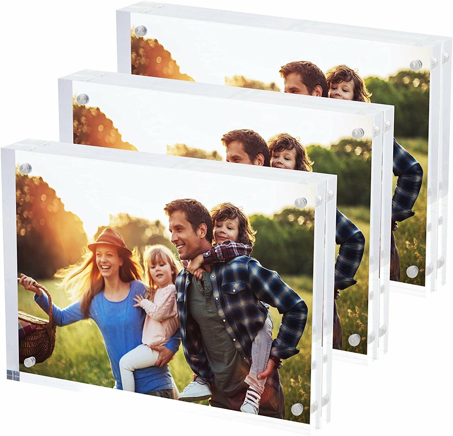 [3-Pack] SimbaLux® Acrylic Photo Frame 5” x 7” Free Standing Magnetic Lock