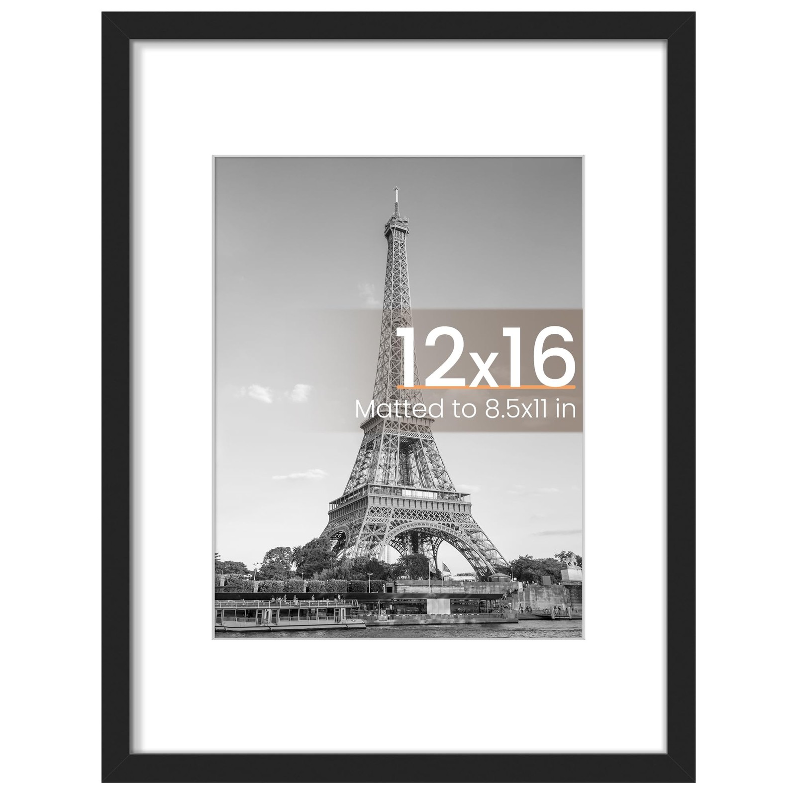 12×16 Picture Frame Display with 8.5×11 Mat Black Wall Tabletop Photo Frame