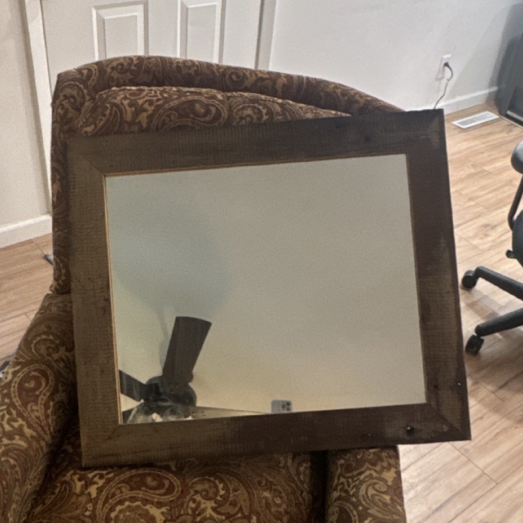 Brown Framed Rectangle Accent Wall Mirror, Regular Glass, Less Than 34 in