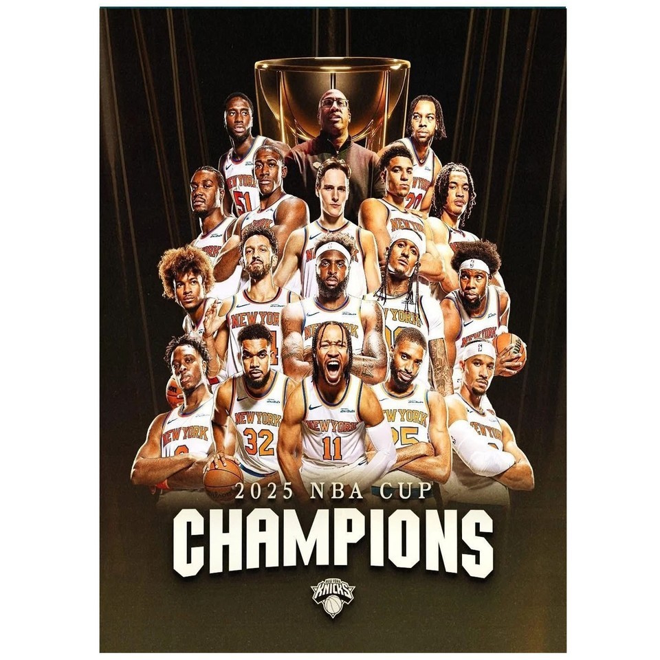New York Knicks 2025 NBA Cup Champions Team Celebration Poster