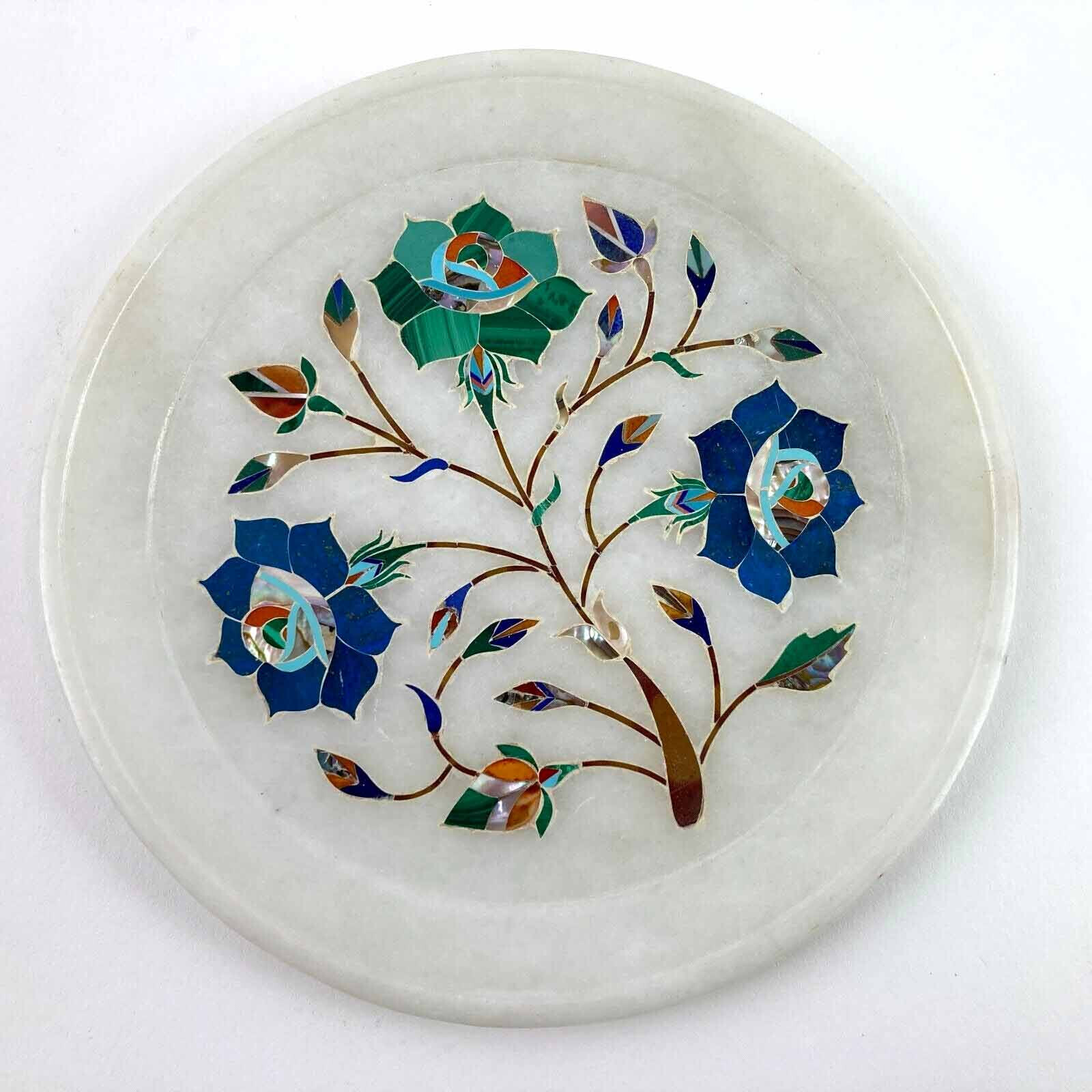 6 »Marble Inlay Plate Semi Precious Stone Malachite Jasper Lapis Rose Pietradura