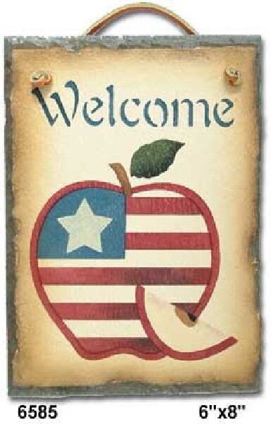 American Flag Apple Hand-stenciled Welcome Slate – LAST 1