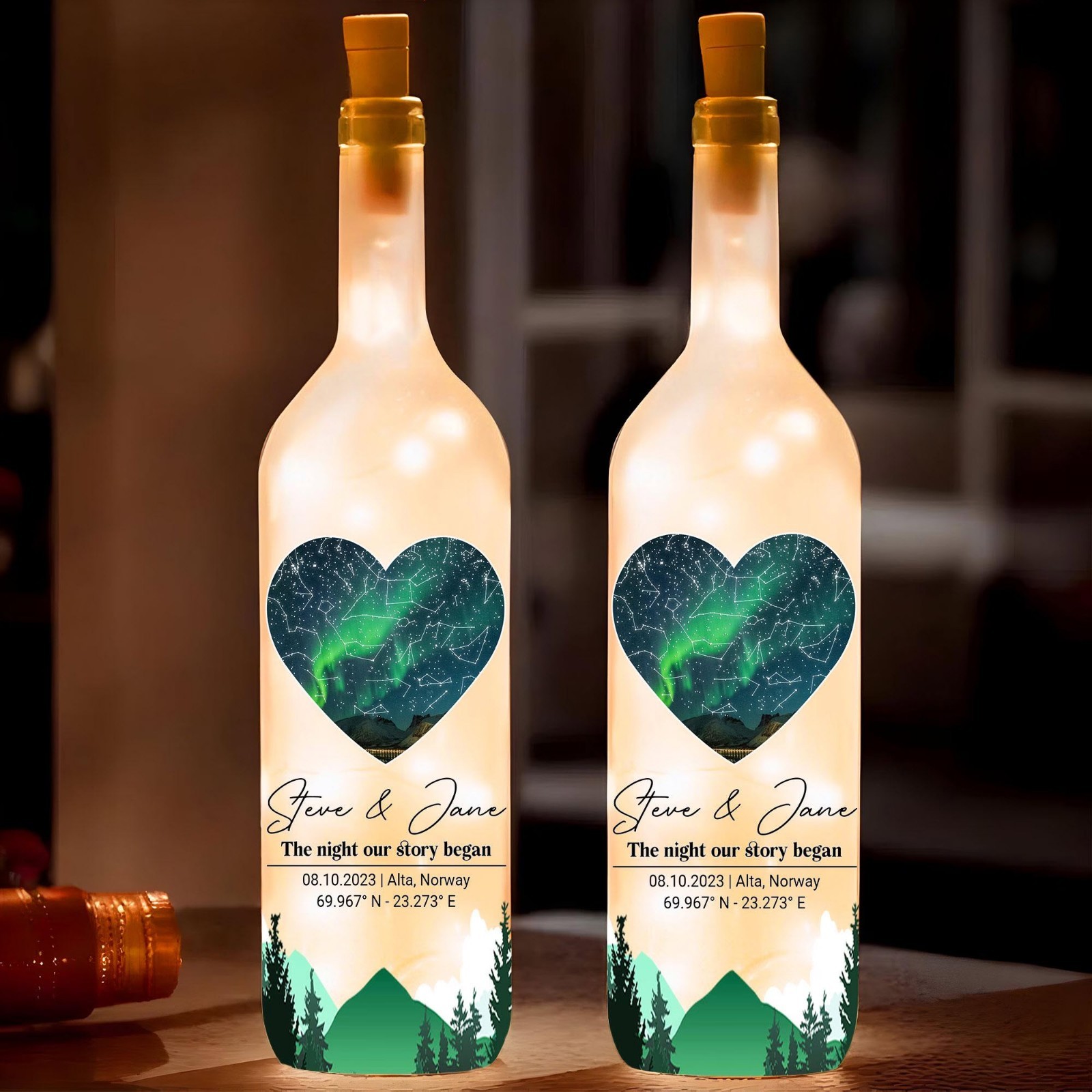 Custom Star Map 3D Bottle Night Lamp Personalized Couples Gift for Anniversary