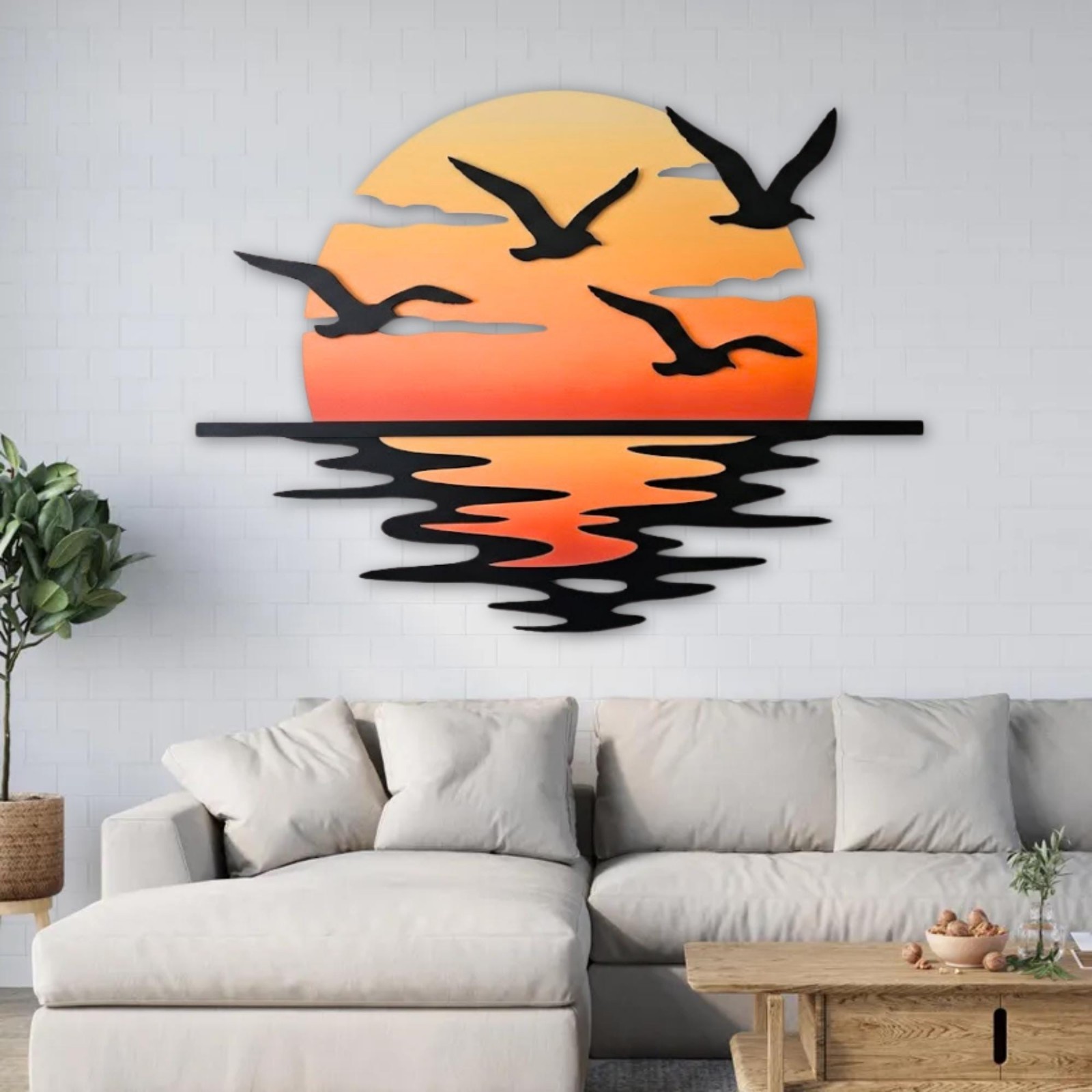 Colorful Sunset Seagull Metal Wall Art Ocean Sun Coastal Decor Gift