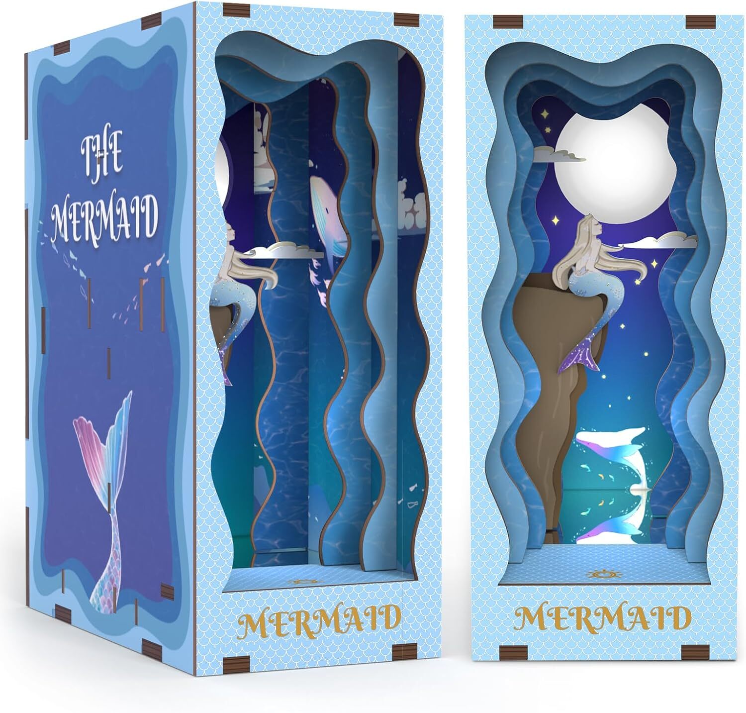 DIY Book Nook Kit for Adults 3D Wooden Puzzle Mermaid Wooden Dollhouse Bookend
