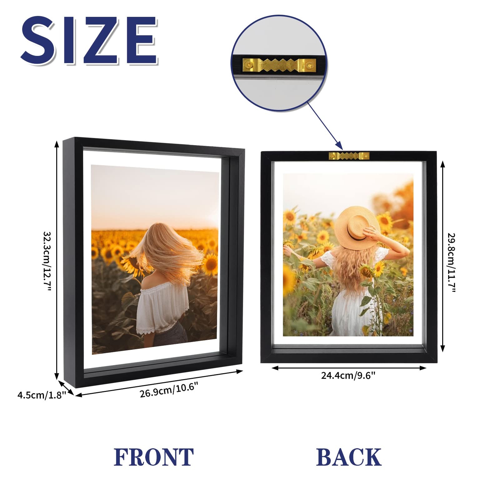 Black 8×10 Floating Picture Frame 2 Pack, Double Glass Distressed Floating Ph…
