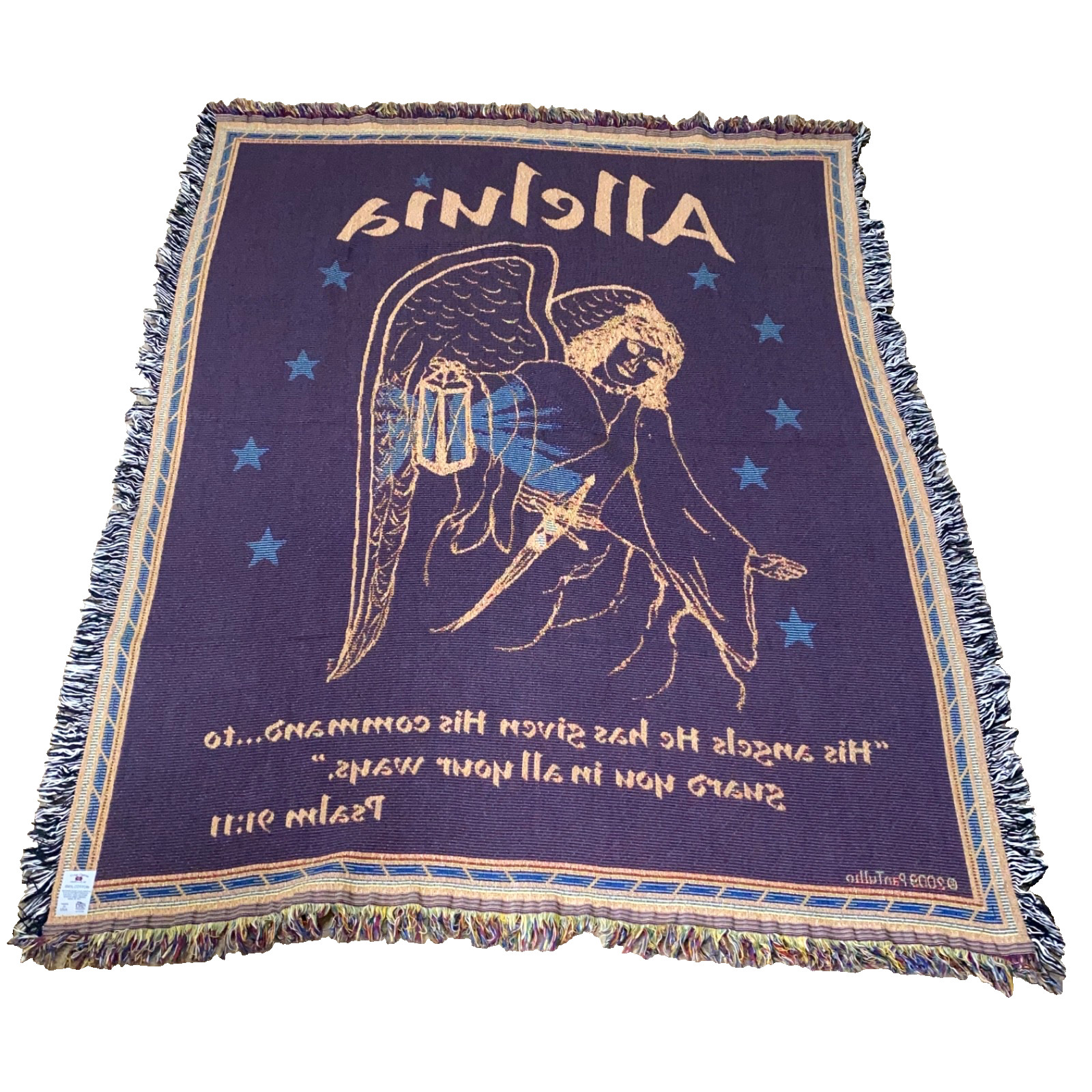 Cross Canvas Tapestry Alleluia Throw Blanket Angel Psalm 2009 PanTullio 48 X 62