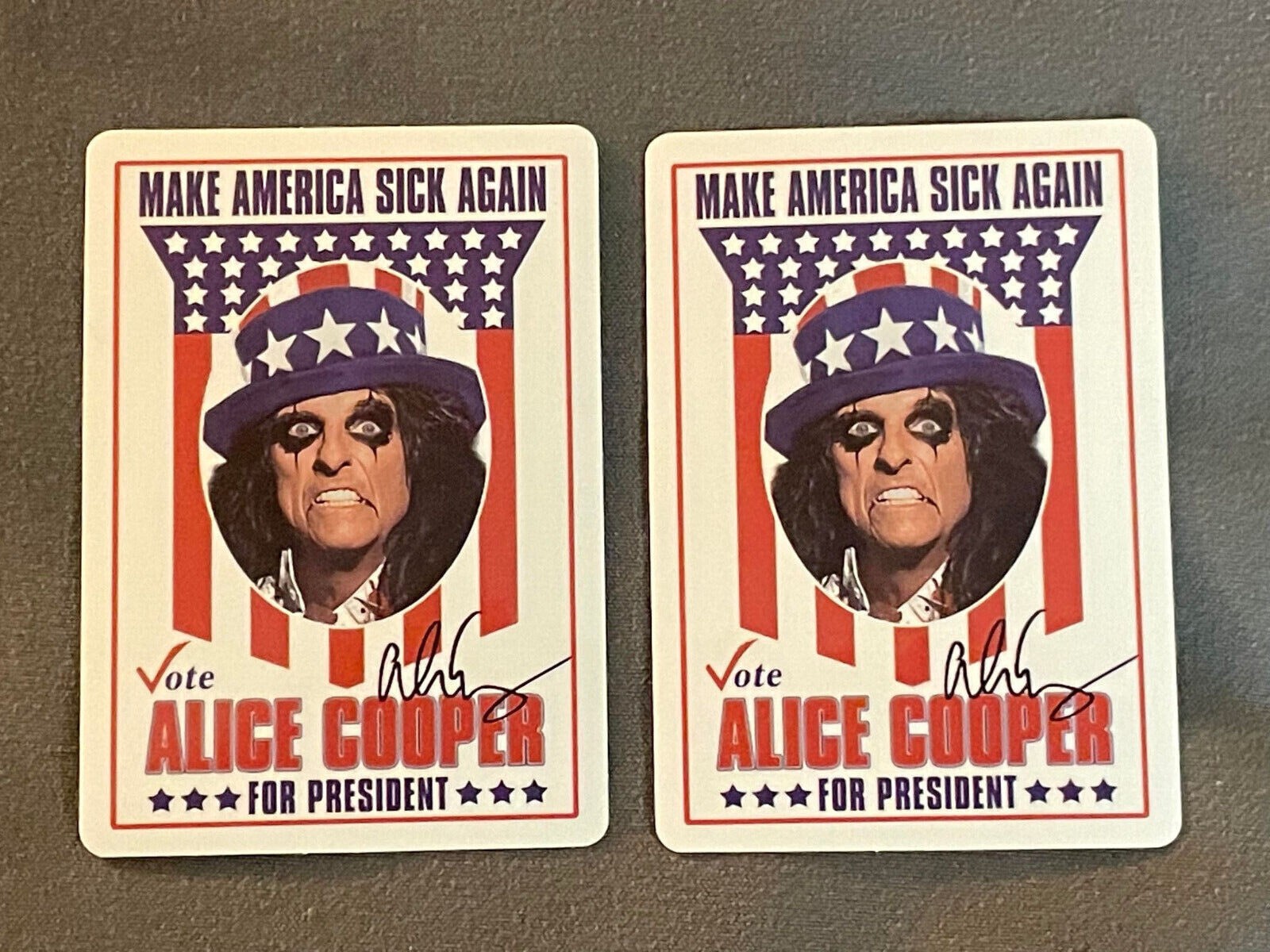 Lot (2) ALICE COOPER For PRESIDENT 1 3/4&Prime; x 2 1/2&Prime; Photo STICKERS Fast! FREE!