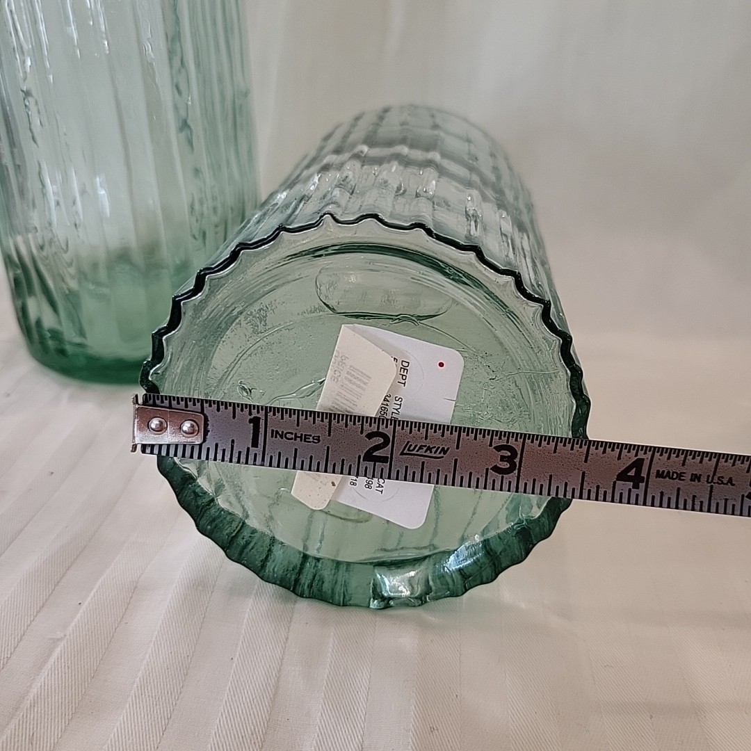 3 Vitrocolor Glass Vases Recycled Green Ribbed Home Decor Spain New Lot of 3