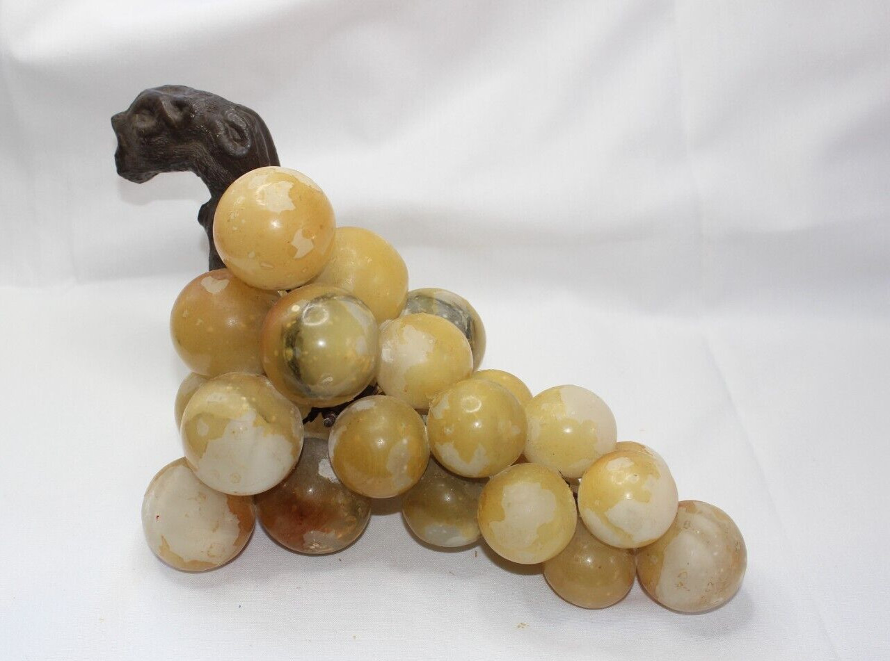 Large Vintage MCM ALABASTER MARBLE GRAPES CLUSTER BUNCH stone Fruit mid century