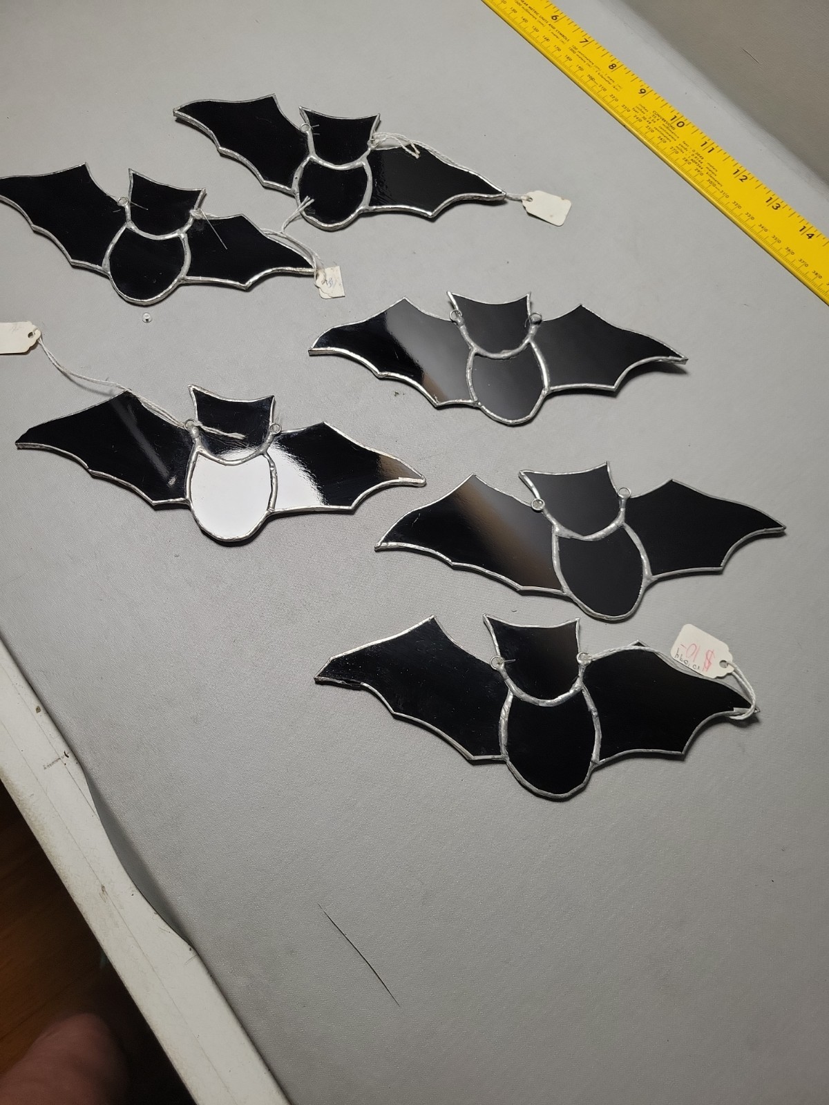 6 Vtg Black Stained Glass Hanging « Bat »