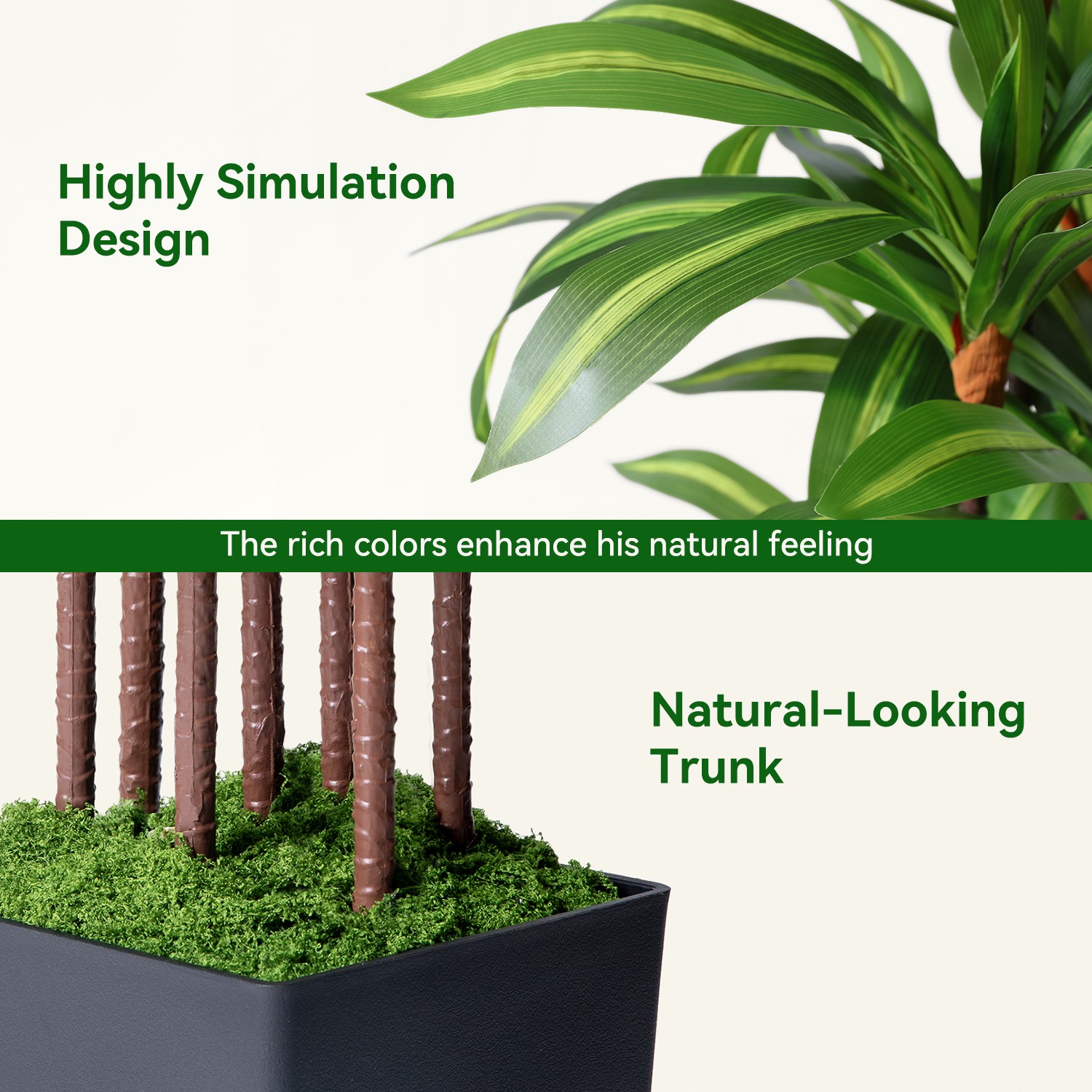 Artificial Dracaena Tree with Lights, 5Ft Fake Plants Black Tall Planter Indoor