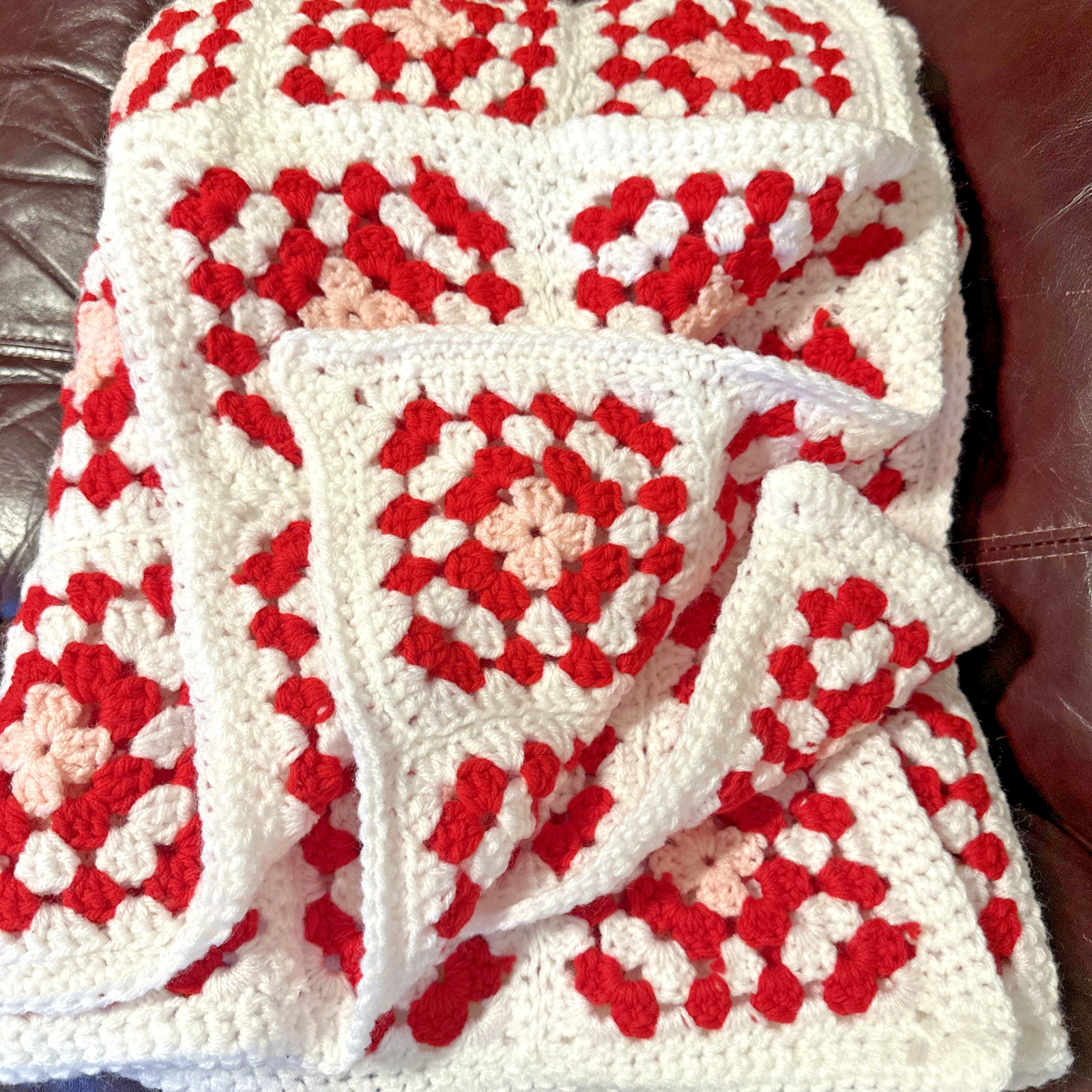 Vintage Handmade Crocheted Afghan Throw Blanket Granny Squares Quilt 54&Prime;/54”