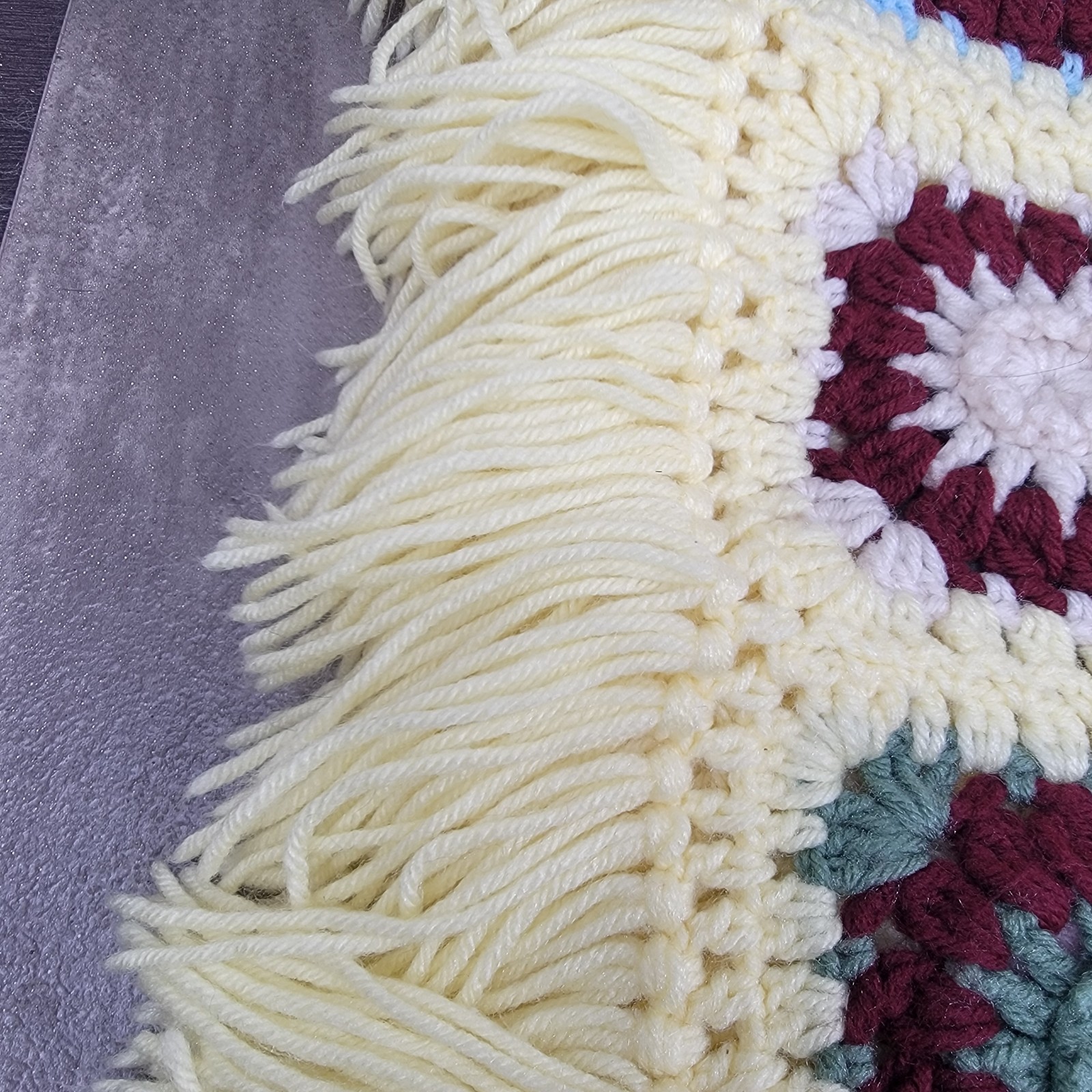 Vintage Granny Square Crochet Afghan Cottage Core 64&Prime; x 74&Prime; Yellow Easter Color