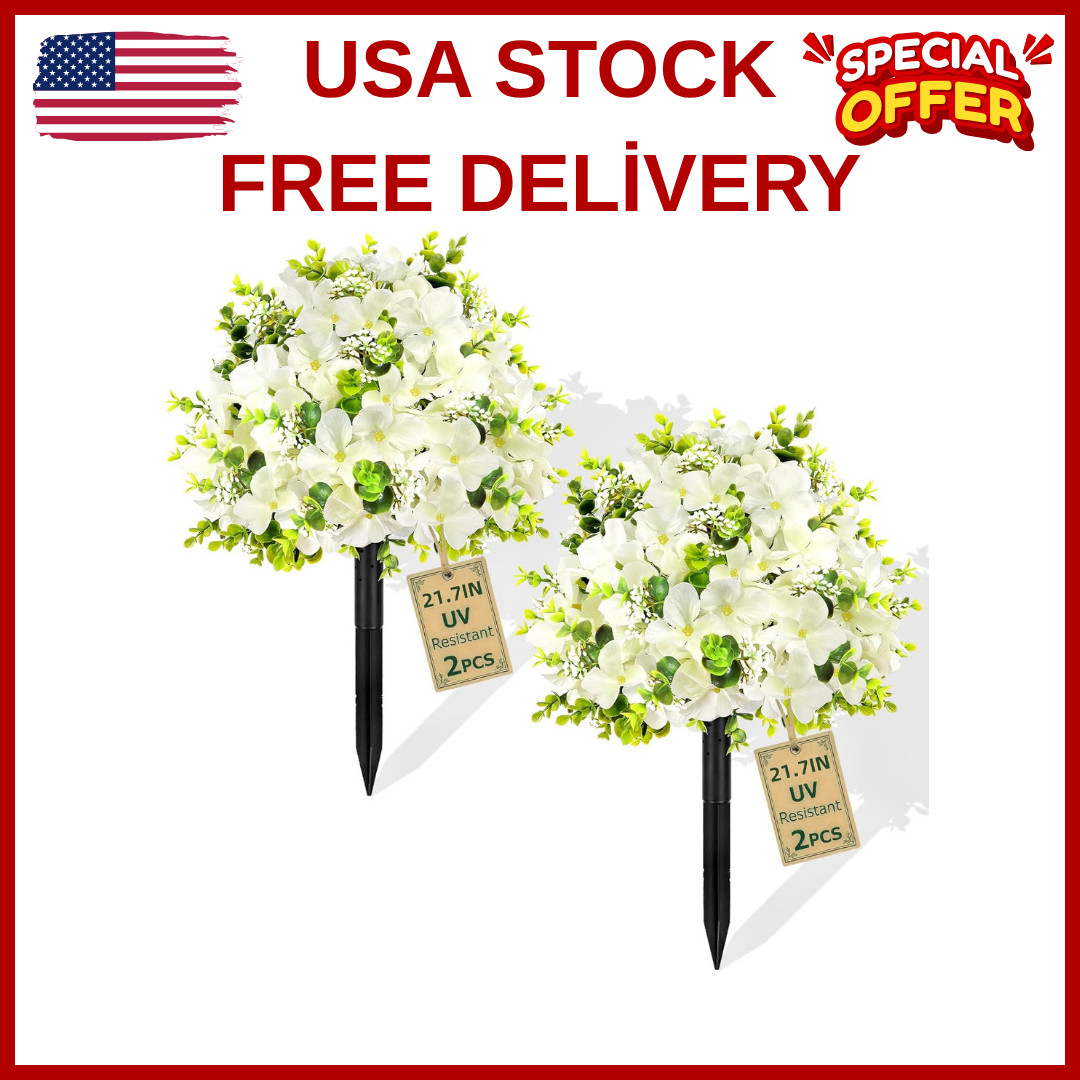 2 Pack Artificial Flowers Topiary Ball Tree, 21.7&Prime; Fake Plants with Ground Spike