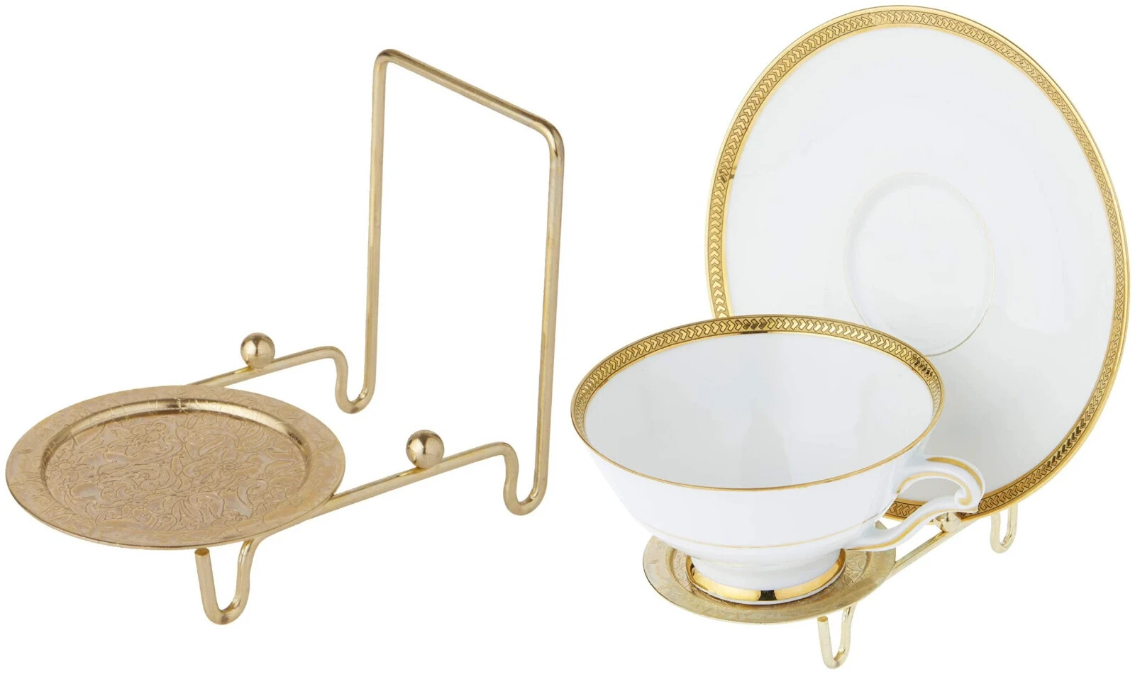 Bard&rsquo;s Ornate Shiny Gold-Toned Cup & Saucer Stand, 3&Prime; H x 2.75&Prime; W x 4&Prime; D