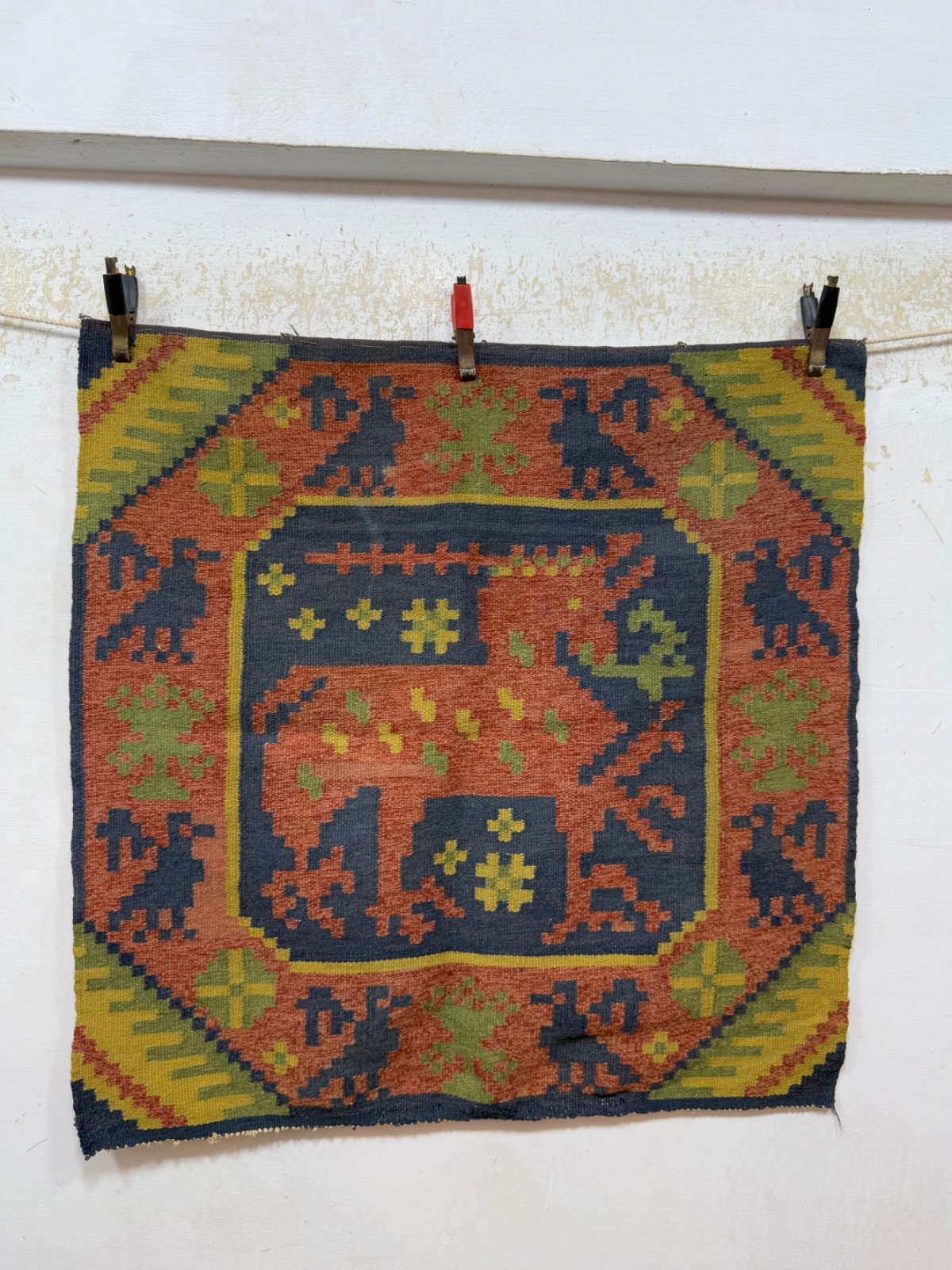 Vintage Beautiful Hand Woven Swedish Scandinavian Wool Weaving Tapestry KilimRug