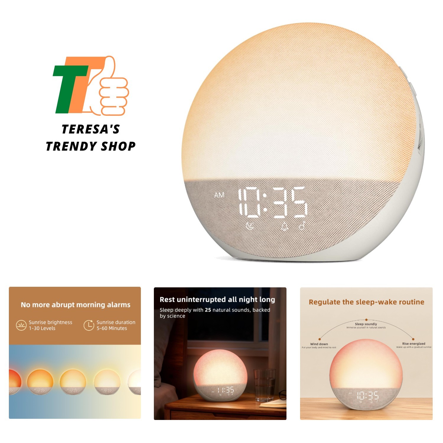 Customizable Wake-Up Alarm Clock with Bluetooth Speaker & Gentle Sound Options