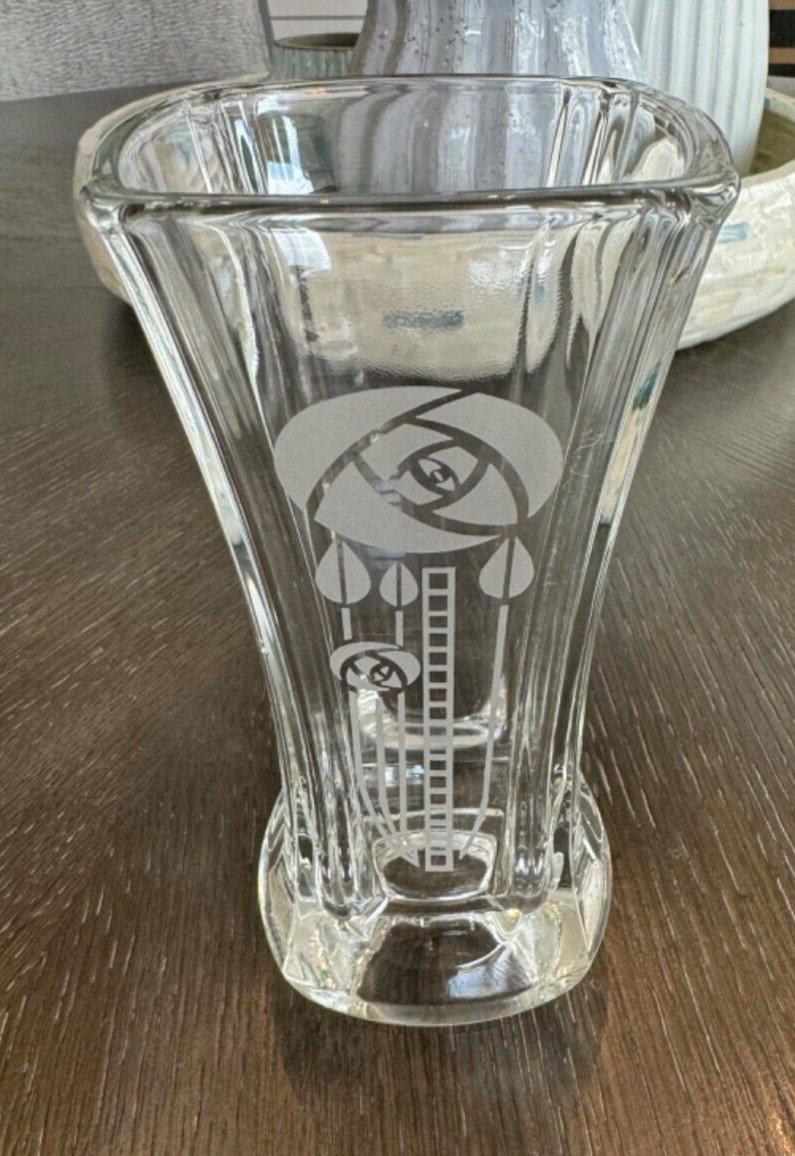Etched Flower Vase 6.75 in H x 3.5 in sq.