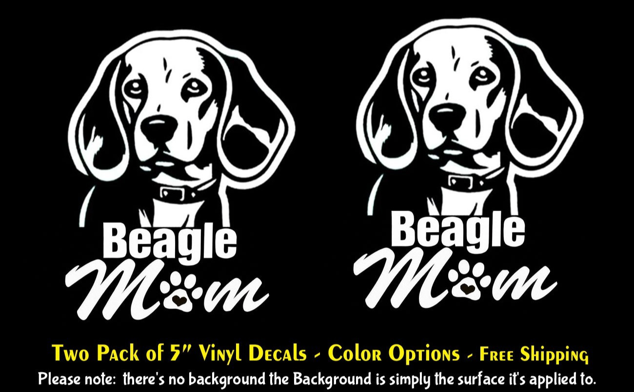 Beagle Mom Love 2 Pack of 5&Prime; Vinyl Decals Vehicles Windows Laptop Door Bumper