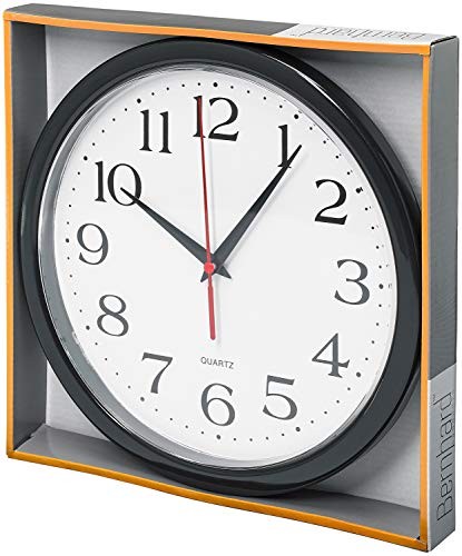Bernhard Products Black Wall Clock Silent Non Ticking – 10 Inch Quality Quartz