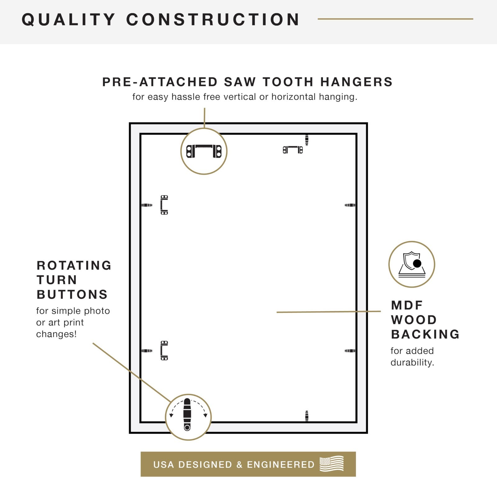 18×24 Black Woodgrain Poster Frame – Vertical & Horizontal Wall Mount for Photos