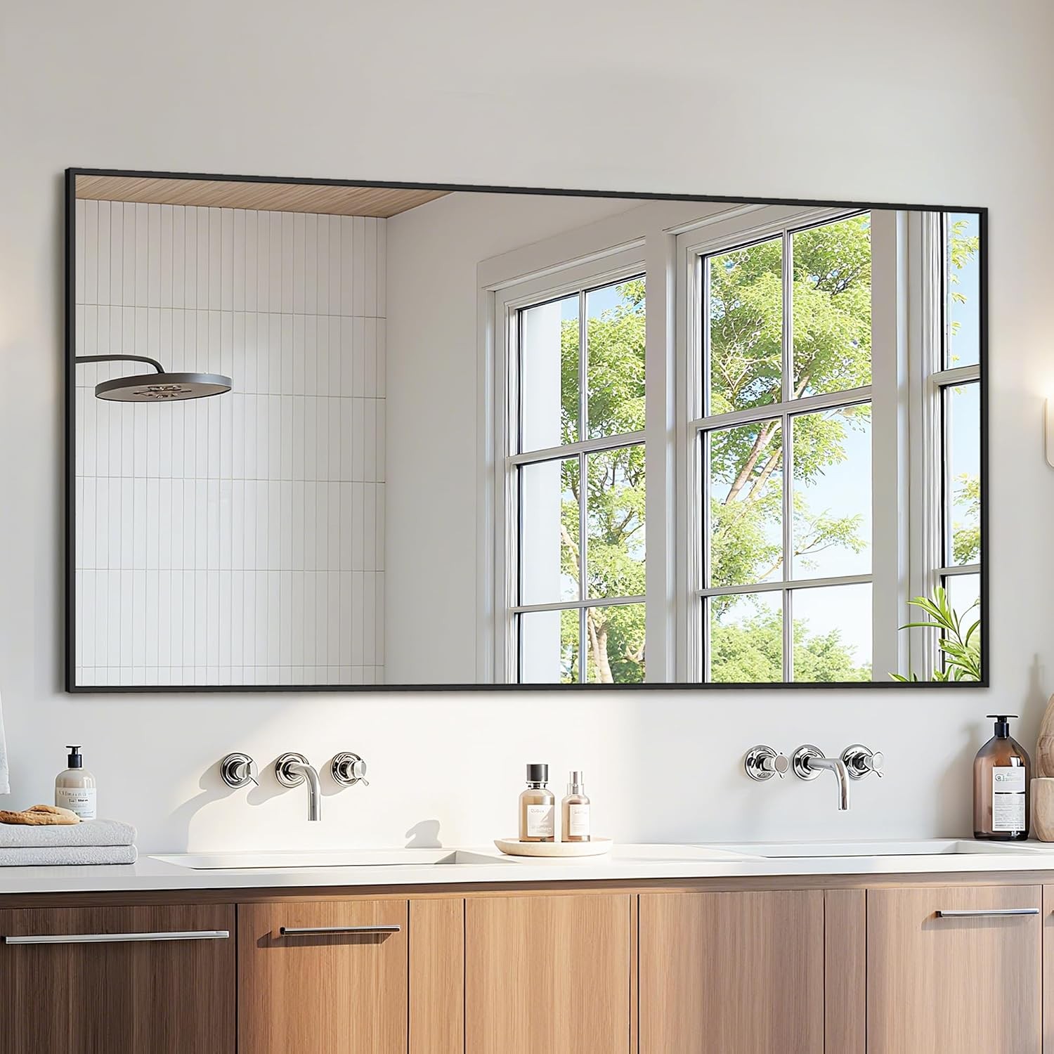 Bathroom Mirror 60&Prime; x 30&Prime;, Large Rectangle Wall Mirror, Black Metal Frame Wall