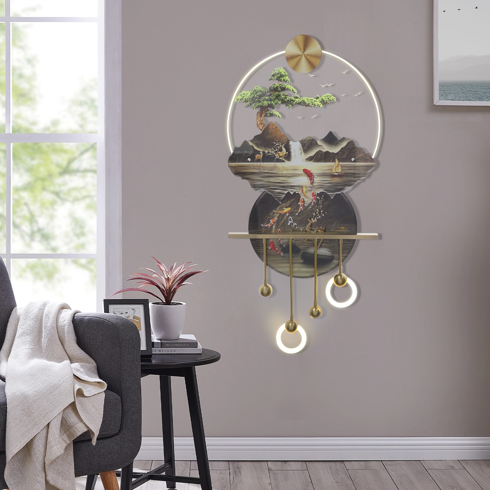 Led Wall Hanging Decor wall Art Decor w/ LED Light Modern For Living Room
