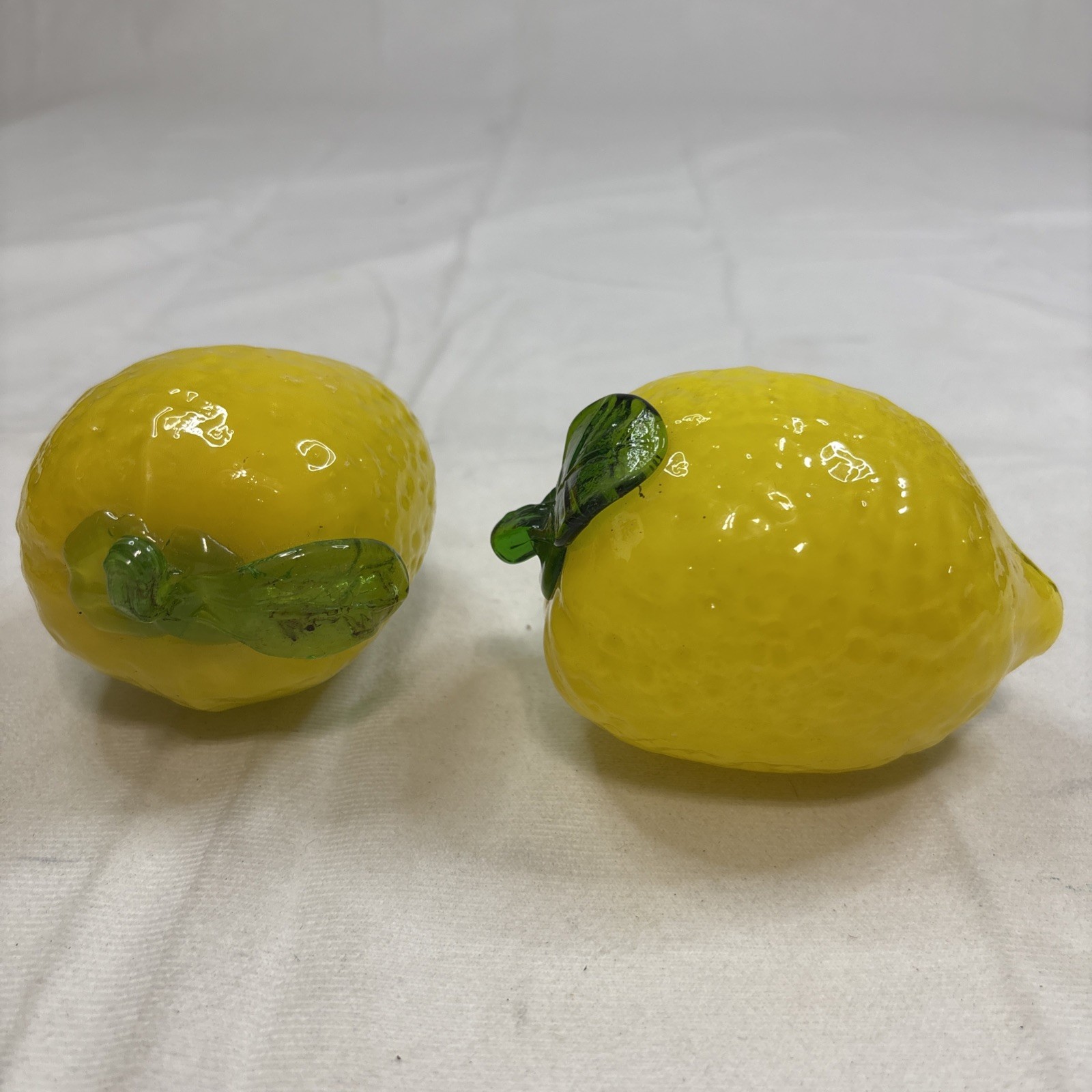 Vintage Hand Blown Glass LEMON Decorative Fruit 5 Inches Long Lot Of 2