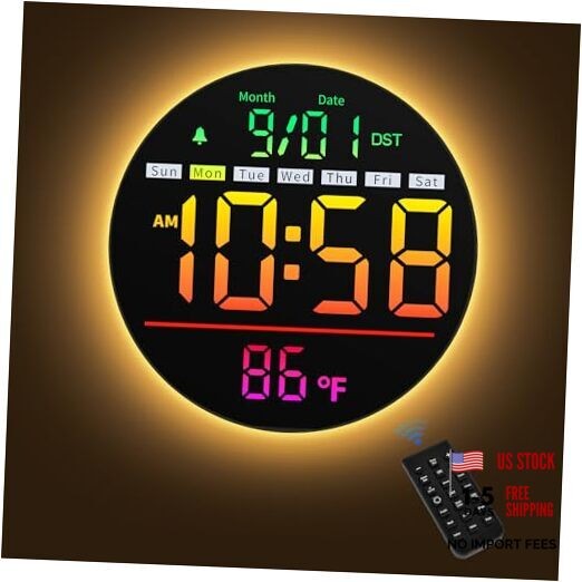 Led Digital Wall Clock with Timer, Seconds, Temperature, Date, DST, Multicolor